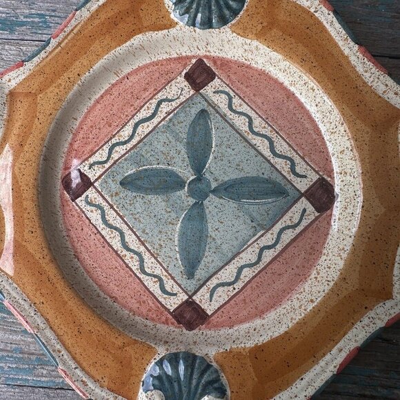 Neiman Marcus 9.5" Salad Plate Hand Painted in Italy Multicolor Geometric Print - Picture 2 of 5